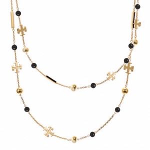 TORY BURCH • Black Kira Scatter Logo Rosary Necklace